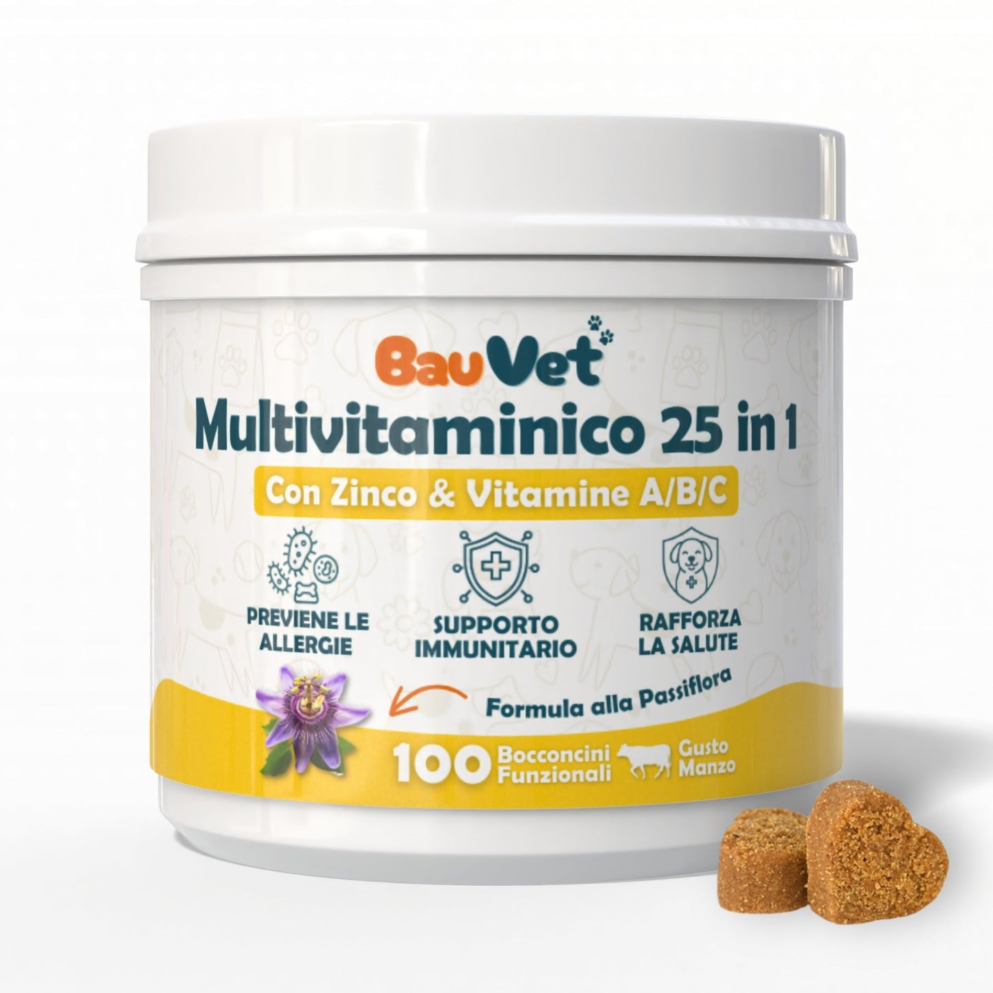 Integratore per Cani Multivitaminico 25 in 1 - Integratore per la Salute Generale da 100 Bocconcini